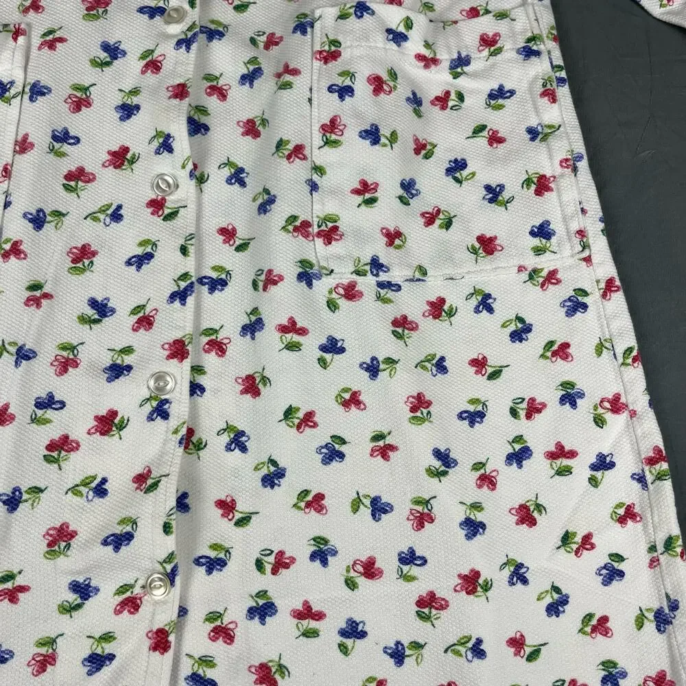 Vintage Grandma Night Gown Waffle Knit Button Down Floral with Pockets O-07